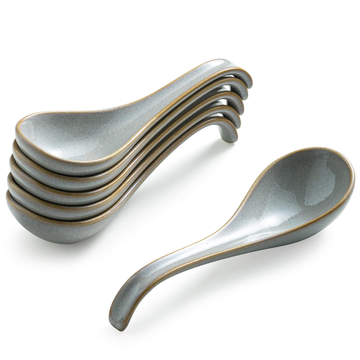 Cucharas Gomakren de cerámica gris, juego de seis, ideal para servir sopa