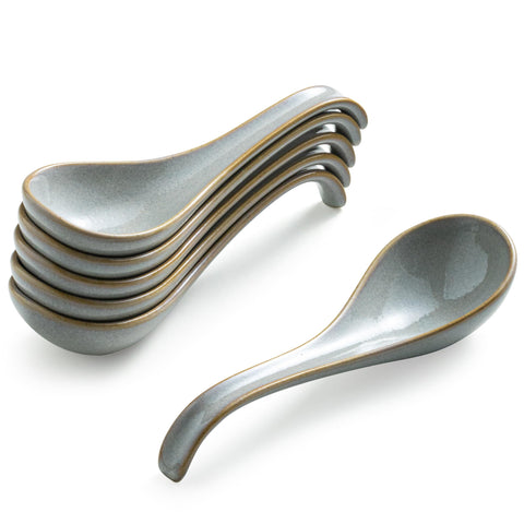 Cucharas Gomakren de cerámica gris, juego de seis, ideal para servir sopa