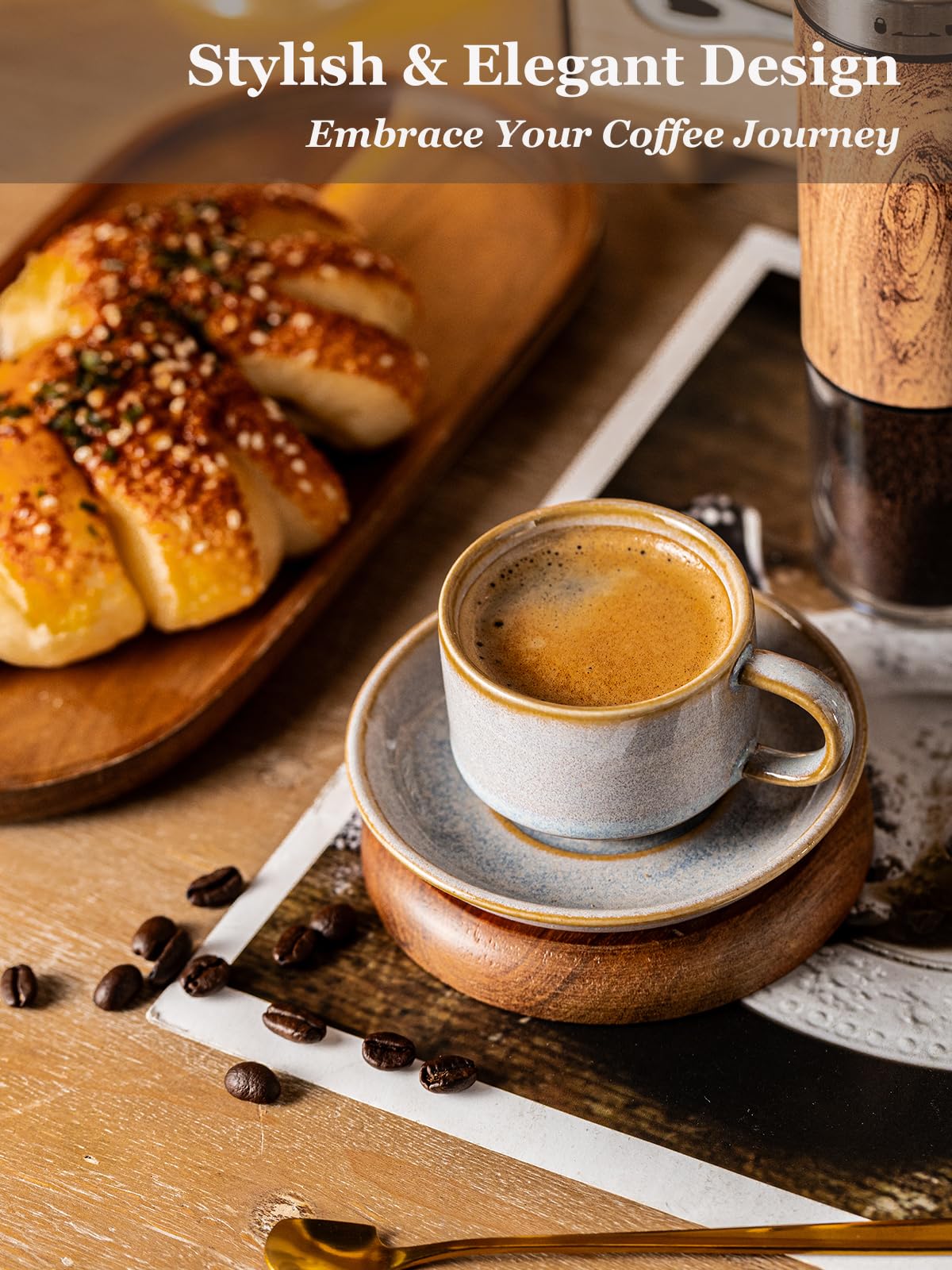Demitasse Gomakren porcelana gris, estilo contemporáneo para bebidas cortas