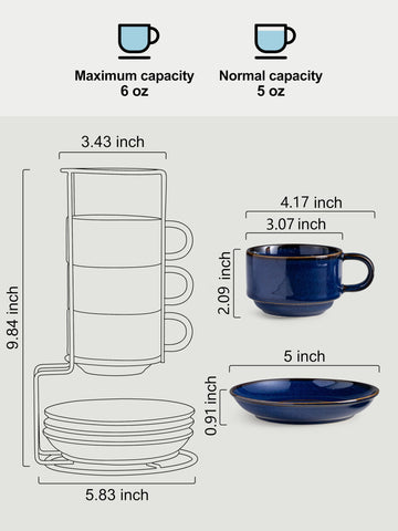 Gomakren tazas esmaltado cobalto con platillo elegante