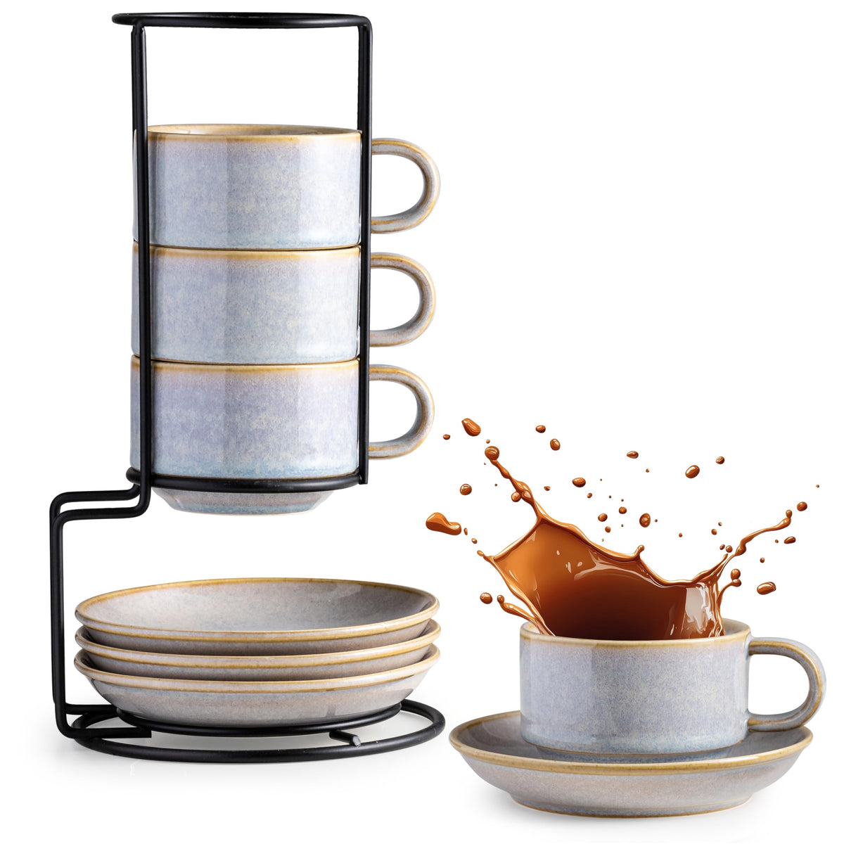 Tazas Gomakren cappuccino de 6oz con soporte de metal, ideal para espresso