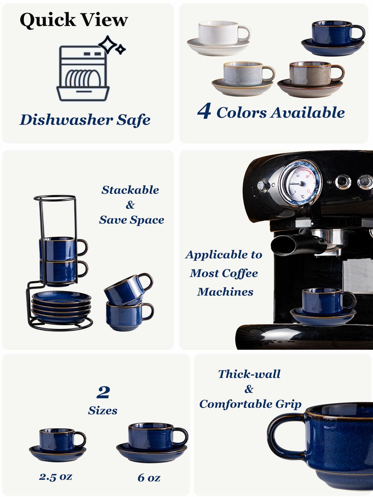 Platillos para tazas Gomakren, conjunto de 4, base estable