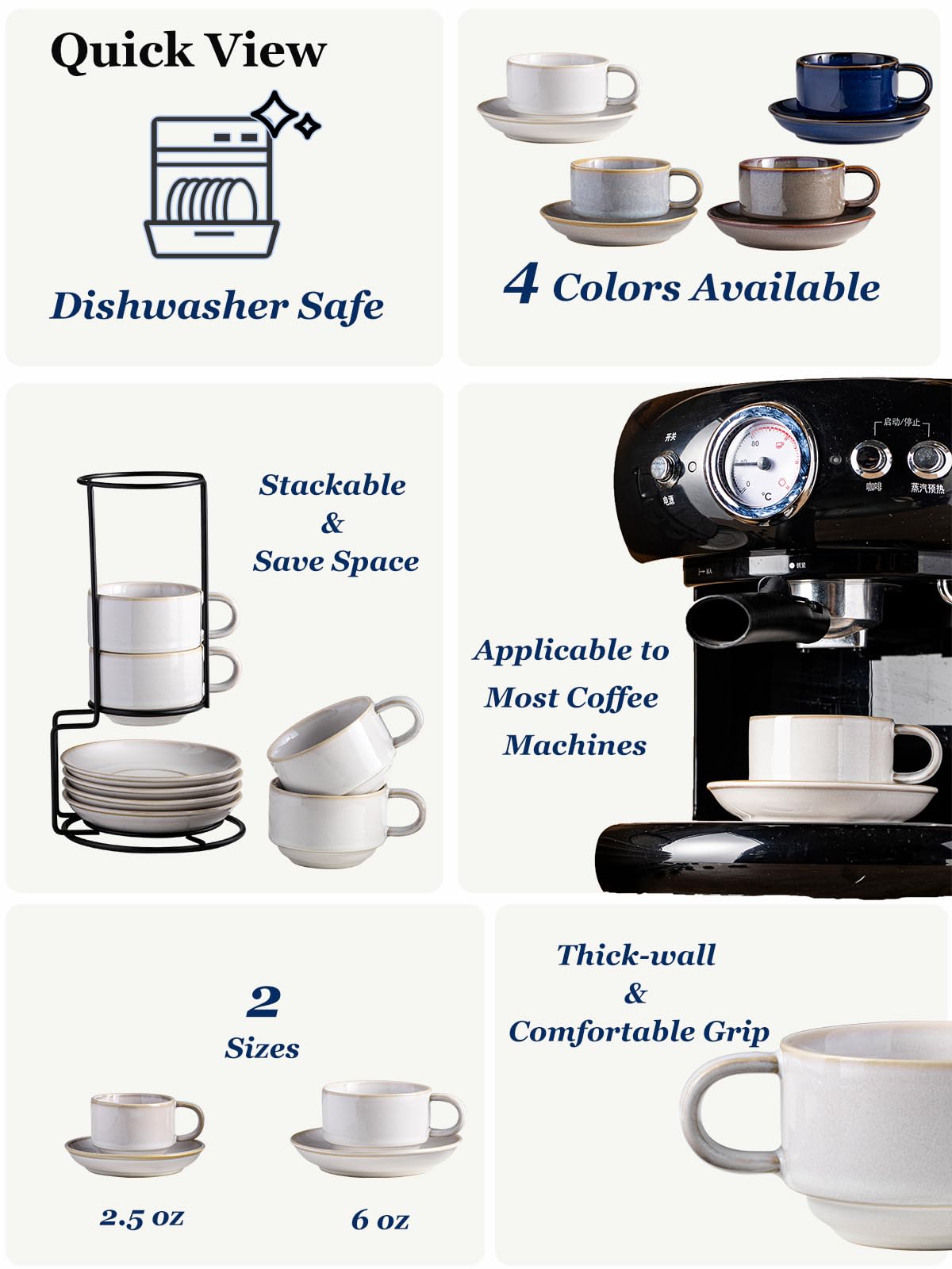 Gomakren porcelana blanca 6oz, taza cappuccino de uso diario.