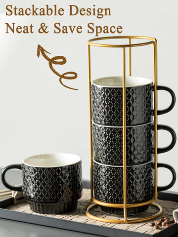 Gomakren tazas de café cerámica 13oz apilables con soporte para ahorro de espacio