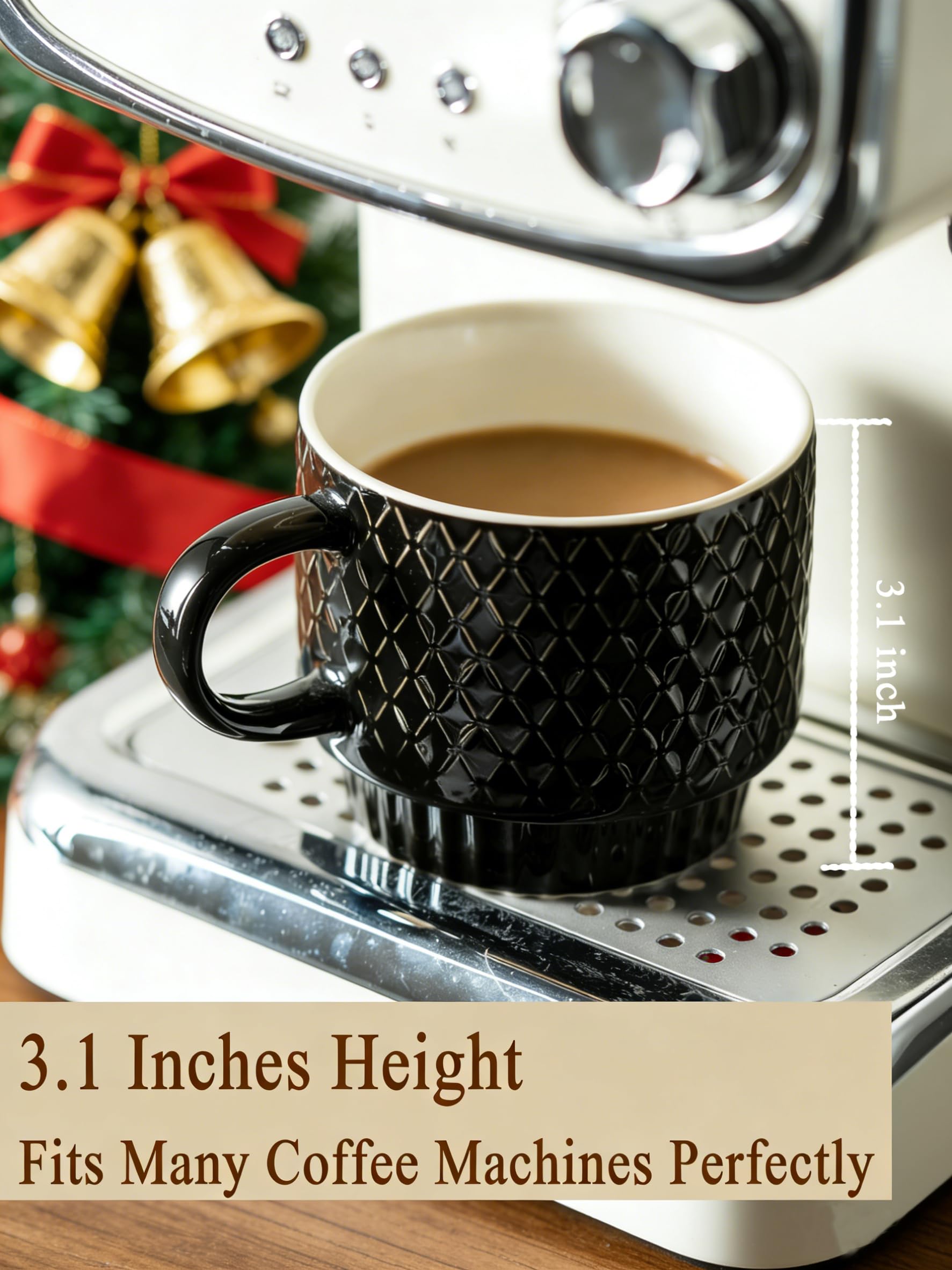 Gomakren tazas de café cerámica 13oz detalle cuchara dorada y acabado dorado