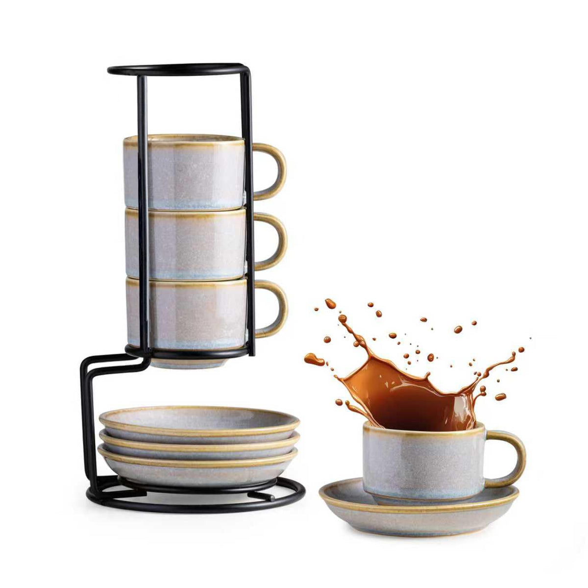 Gomakren tazas espresso 2.5oz con platillos para servir dosis dobles