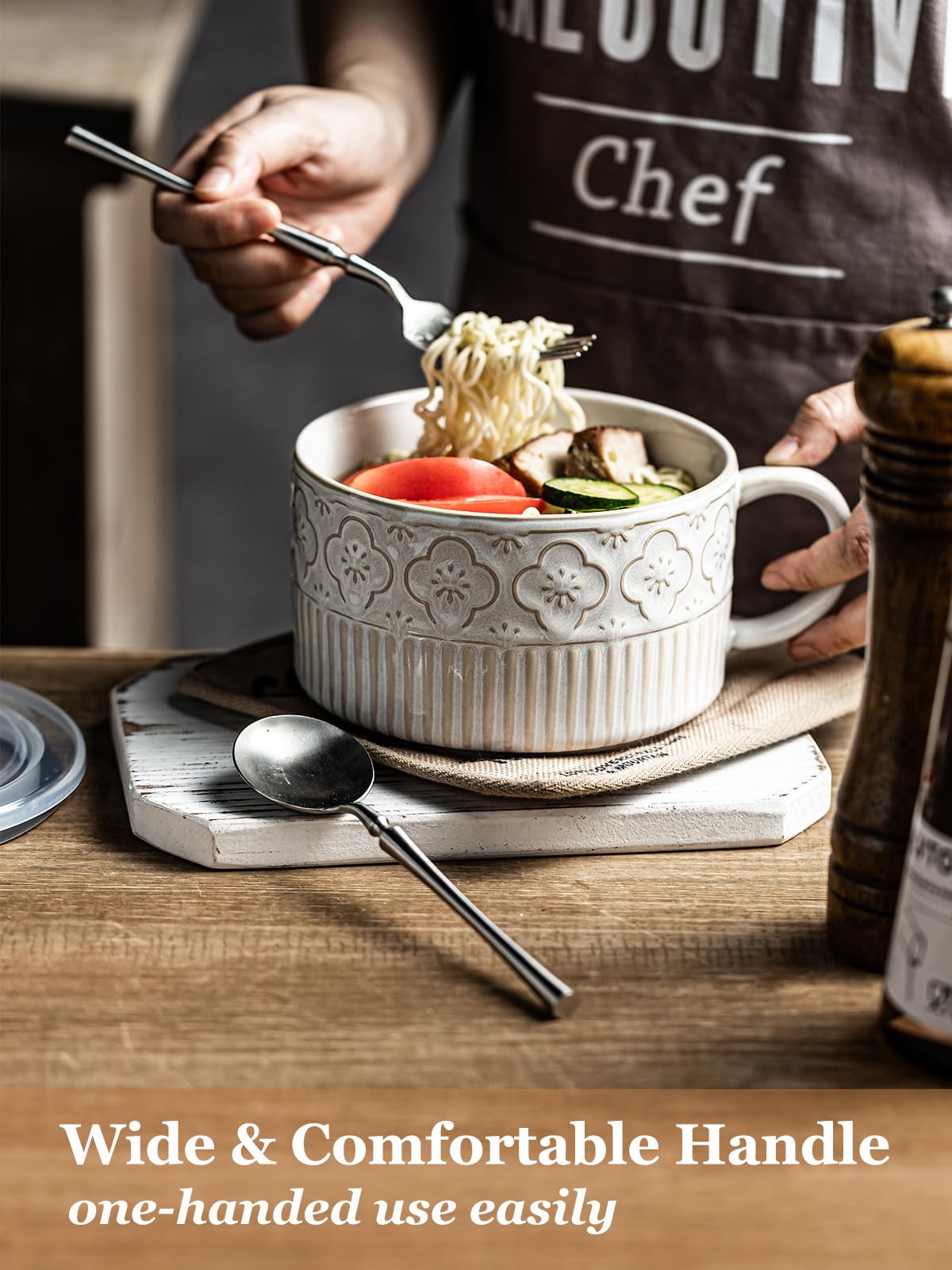 Gomakren tazón ramen con tapa y sello para calentamiento seguro
