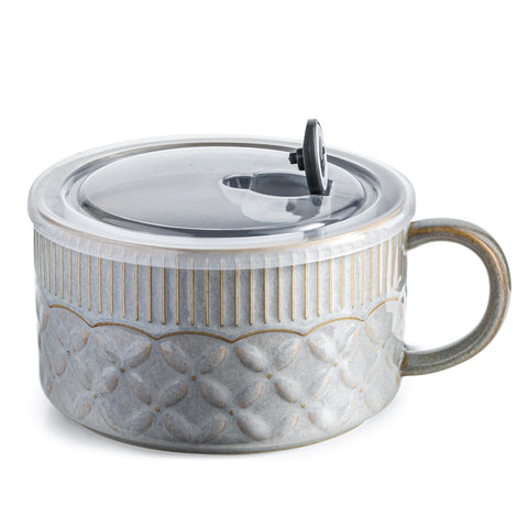 Gomakren tazón de sopa con asa gris 39oz ideal para porciones generosas.