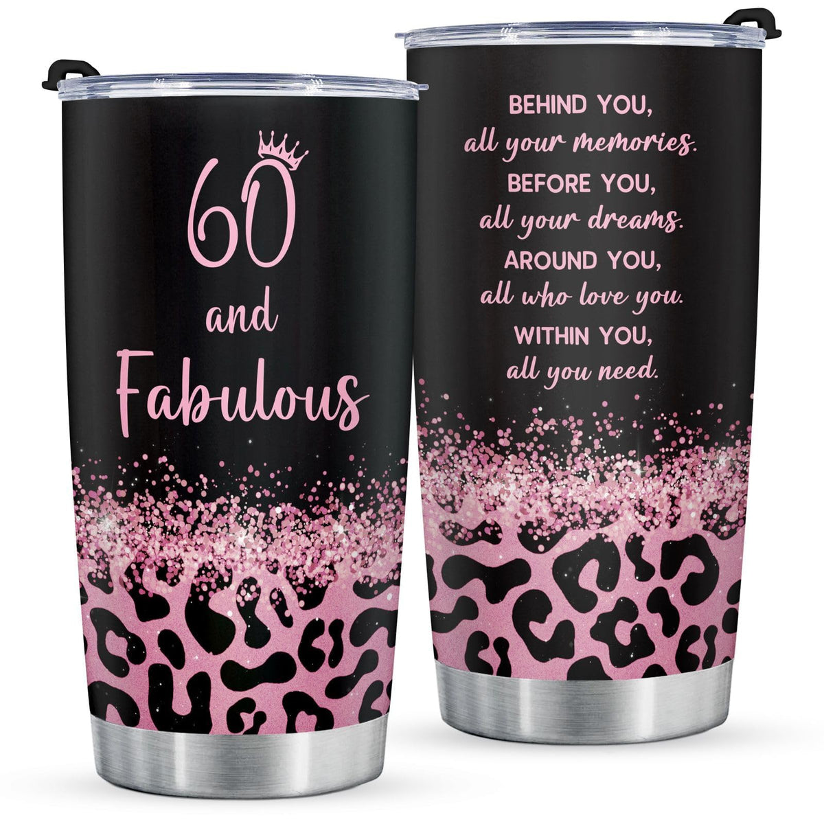 GoMelley vaso termo 60 cumpleaños con diseño leopardo, perfecto para bebidas frías o calientes.