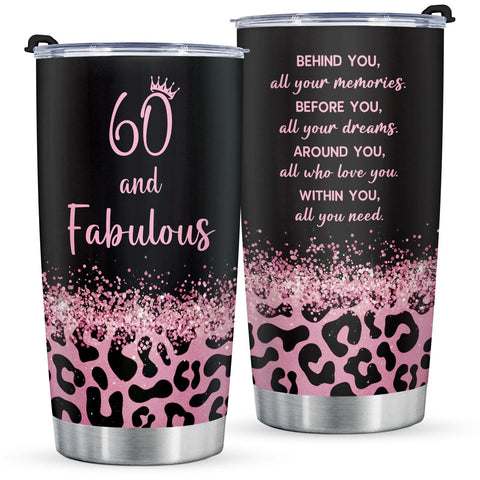 GoMelley vaso termo 60 cumpleaños con diseño leopardo, perfecto para bebidas frías o calientes.
