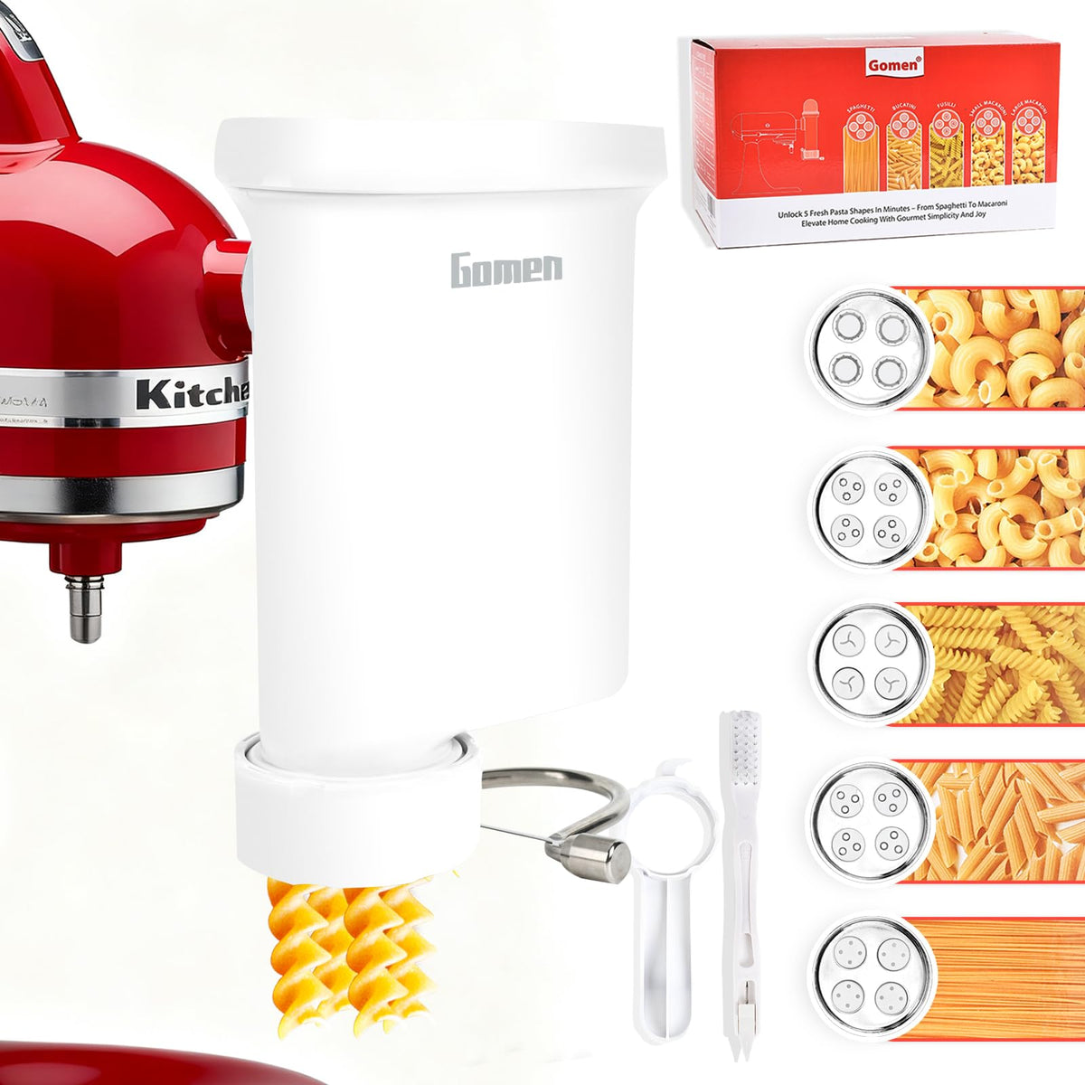 Gomen accesorio para KitchenAid extruye masa fresca en casa.