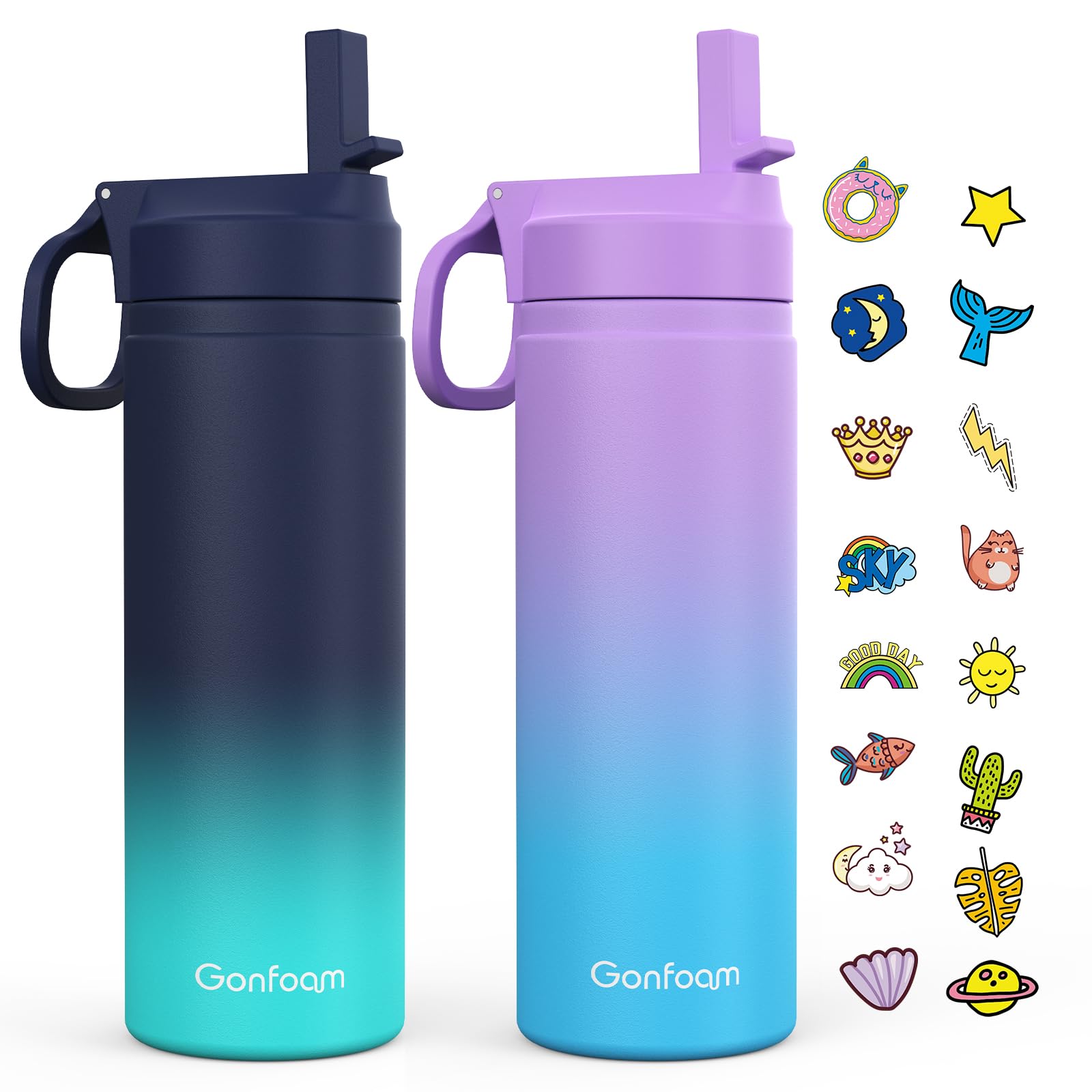 Botellas Gonfoam infantiles 20oz en conjunto para casa o escuela.