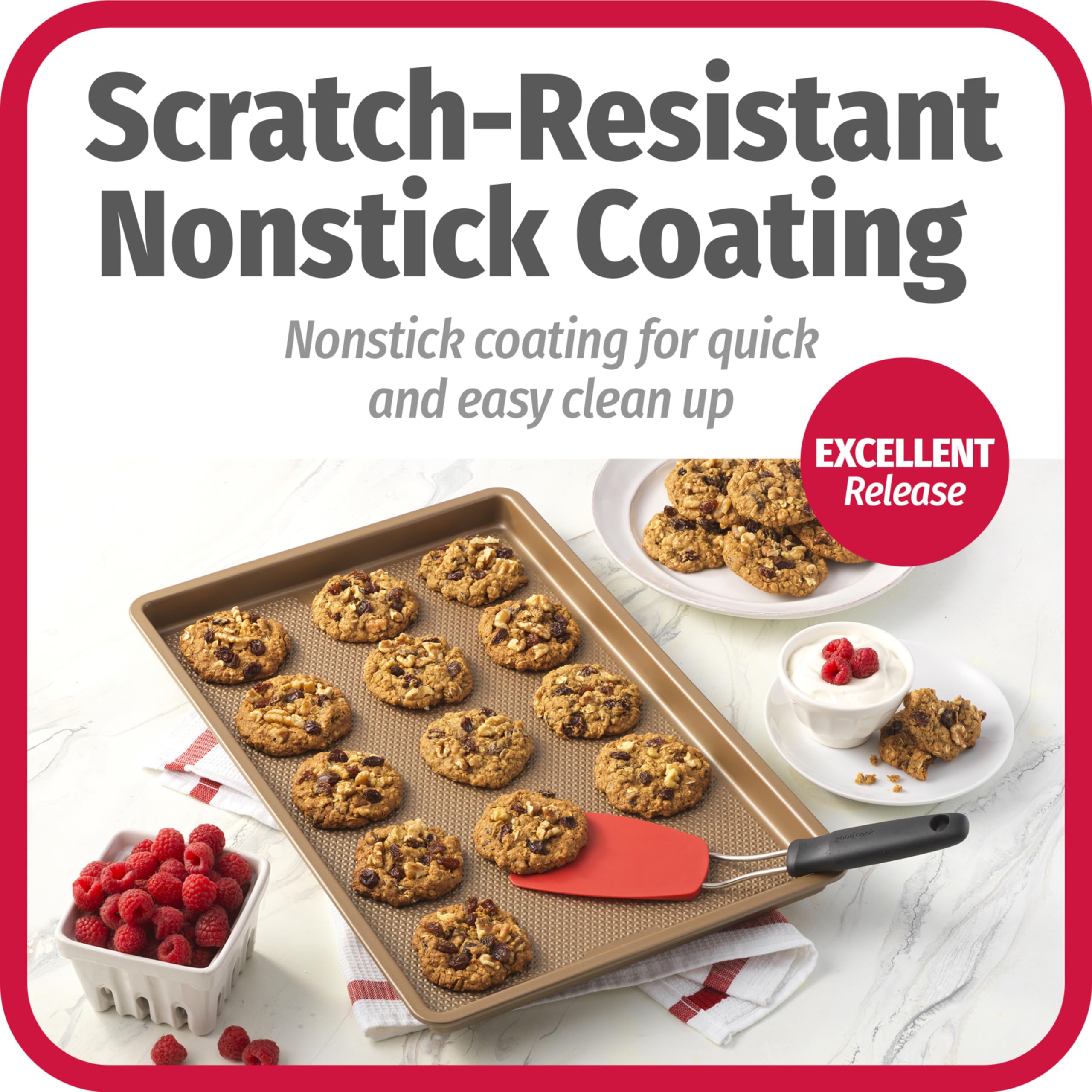 GoodCook BestBake recubrimiento antiadherente resistente a rayaduras facilita desmolde y limpieza.