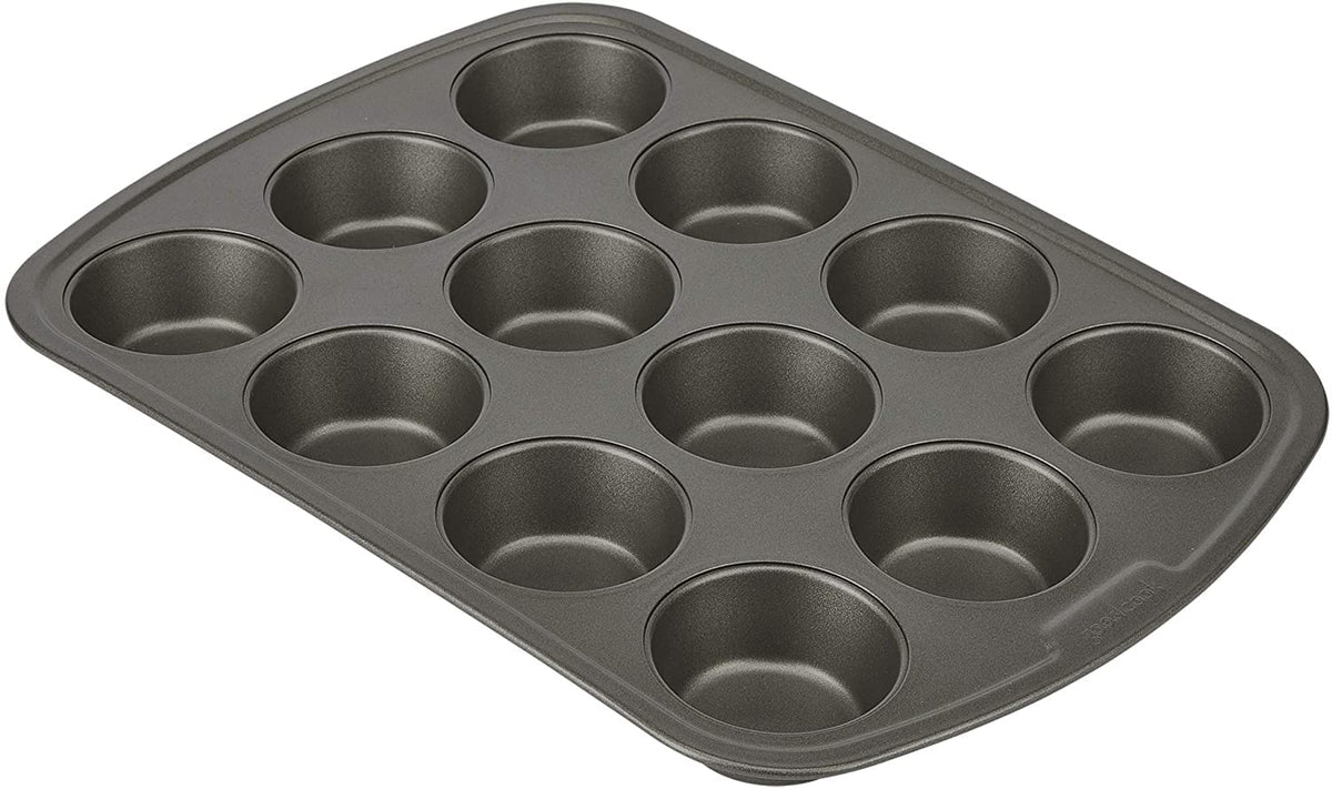 GoodCook molde magdalenas 12 tazas gris, horneado uniforme y desmolde fácil.