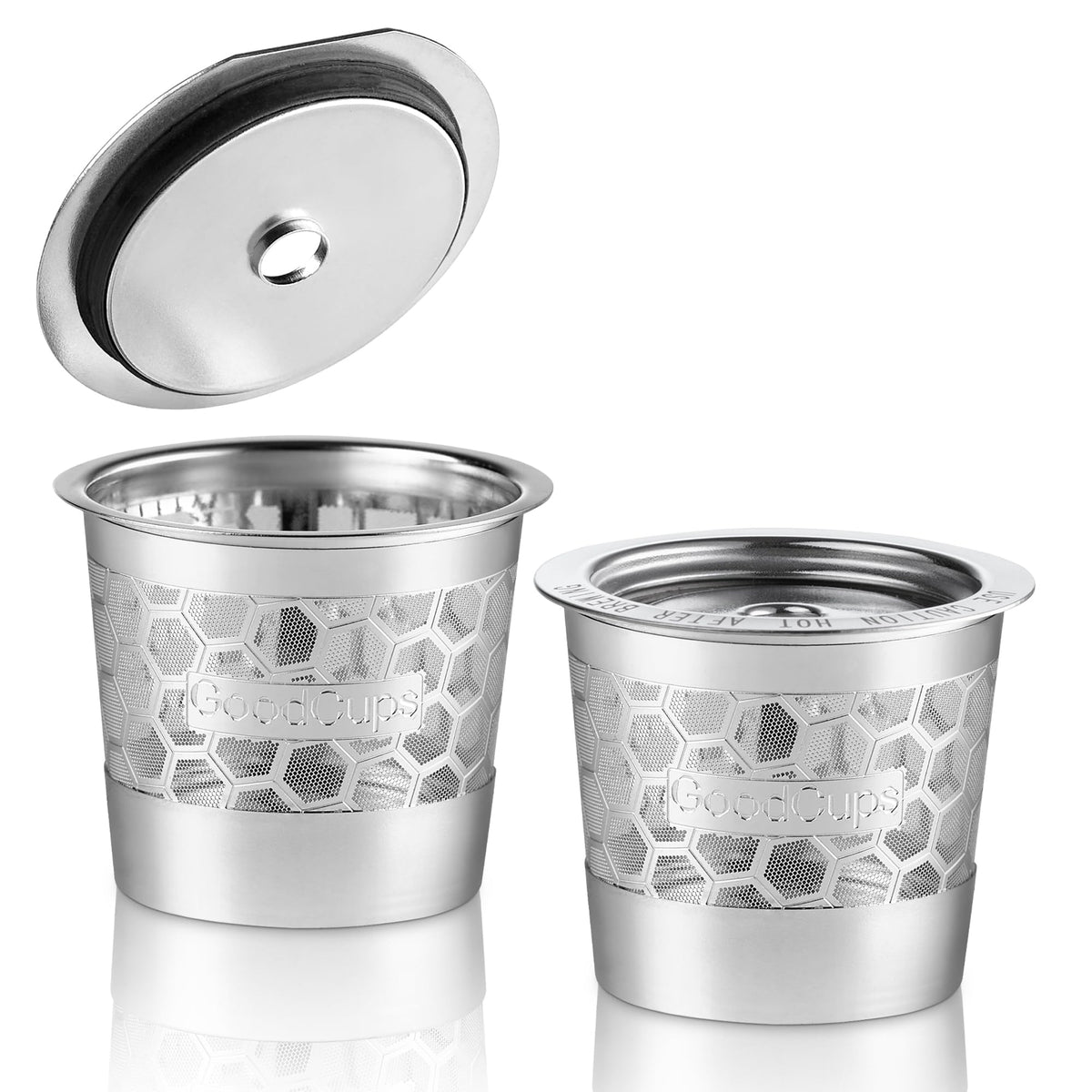 GoodCups cápsulas reutilizables de acero 304, vista frontal para café limpio.