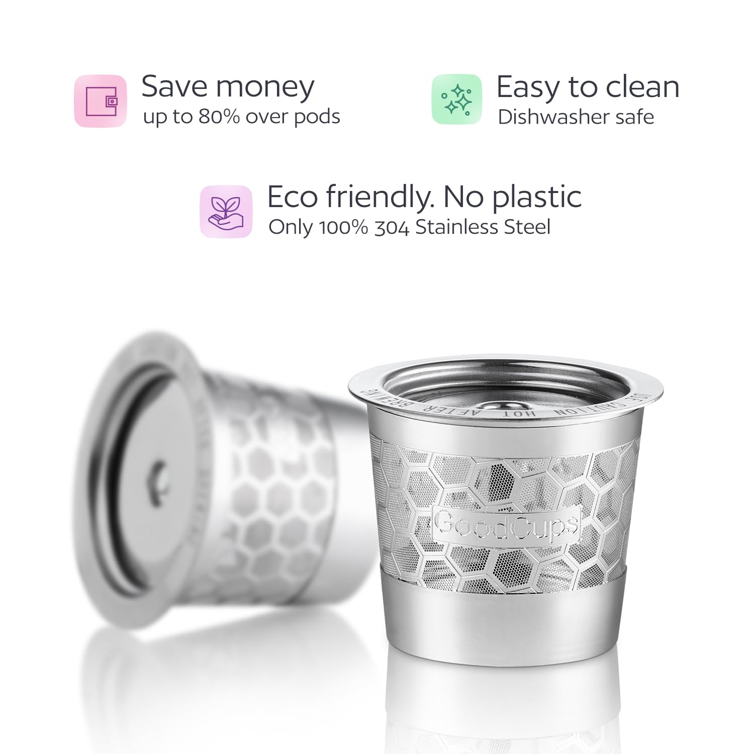 GoodCups cápsulas con perforaciones 360°, extracción uniforme para sabor consistente.