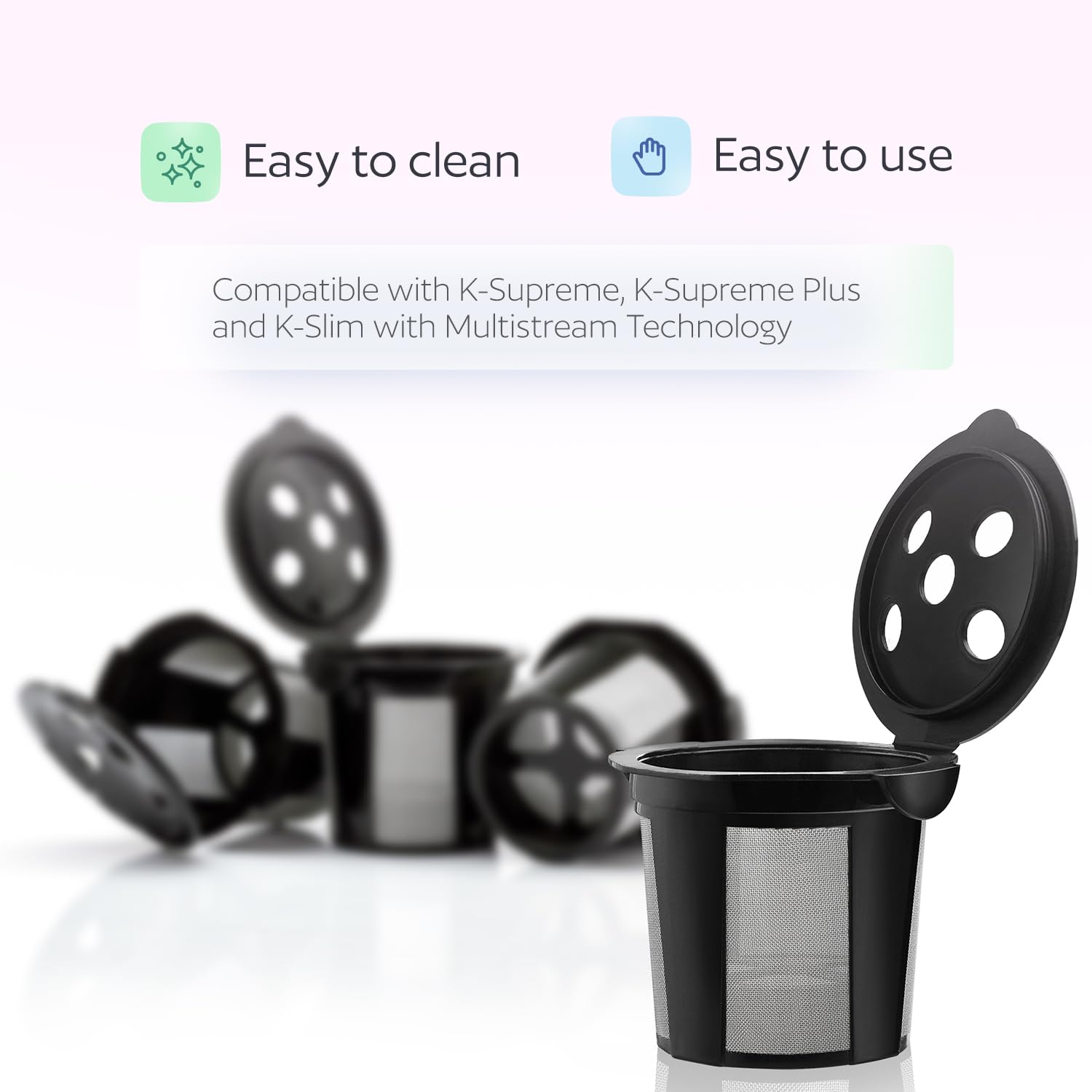 Diseño unibody GoodCups para mayor durabilidad y limpieza.