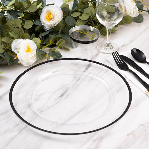 Goodluck placas de cargador claras con borde negro, diseño elegante que realza la mesa