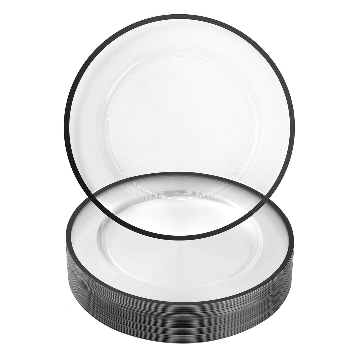 Goodluck placas de cargador 12 pulgadas transparentes con borde negro para una mesa elegante