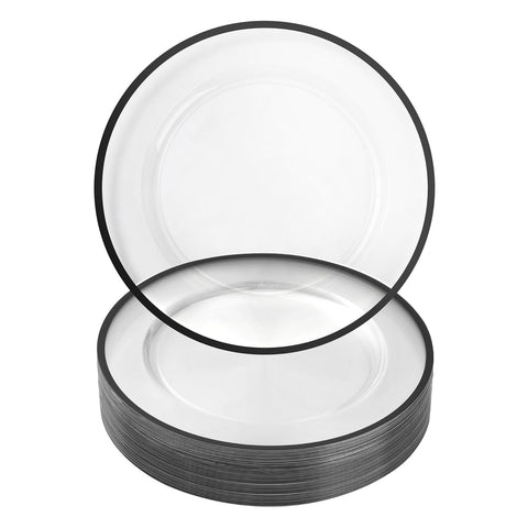 Goodluck placas de cargador 12 pulgadas transparentes con borde negro para una mesa elegante