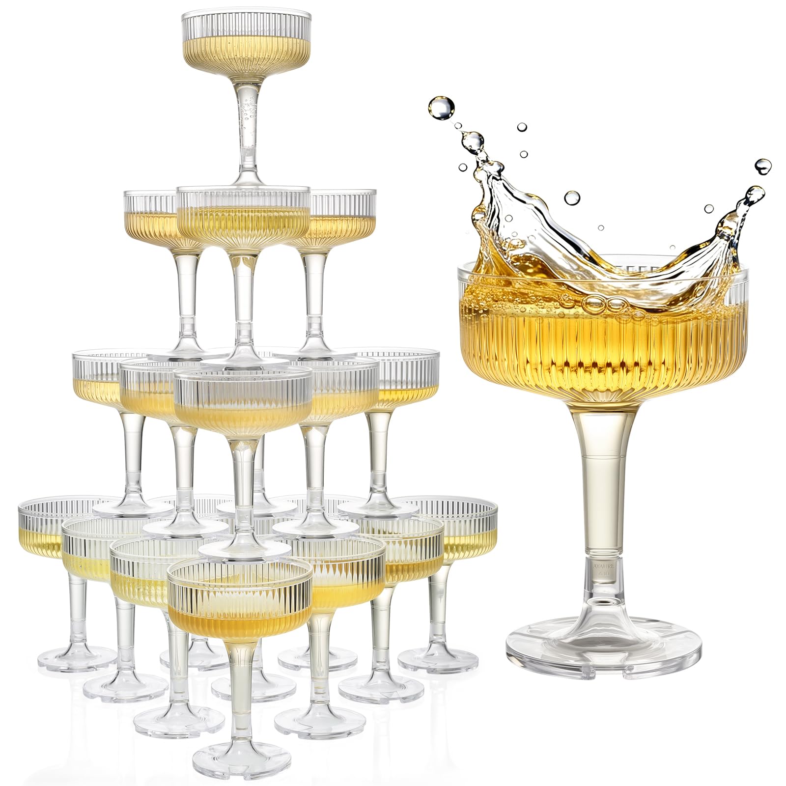 Goodluck torre-champagne-4-niveles mariposa con rayas, ideal para bodas y celebraciones brillantes.
