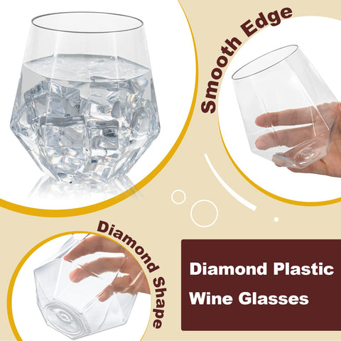 Vasos Goodluck plástico diamante 12oz para bodas, con acabado elegante.