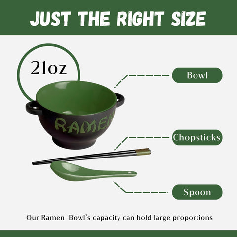 Goodscious tazón ramen cerámico verde, diseño resistente y apto para microondas en comidas rápidas.