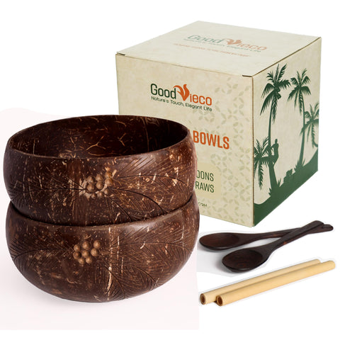 GoodVieco cuencos de coco set 2 hoja, opción natural para smoothies