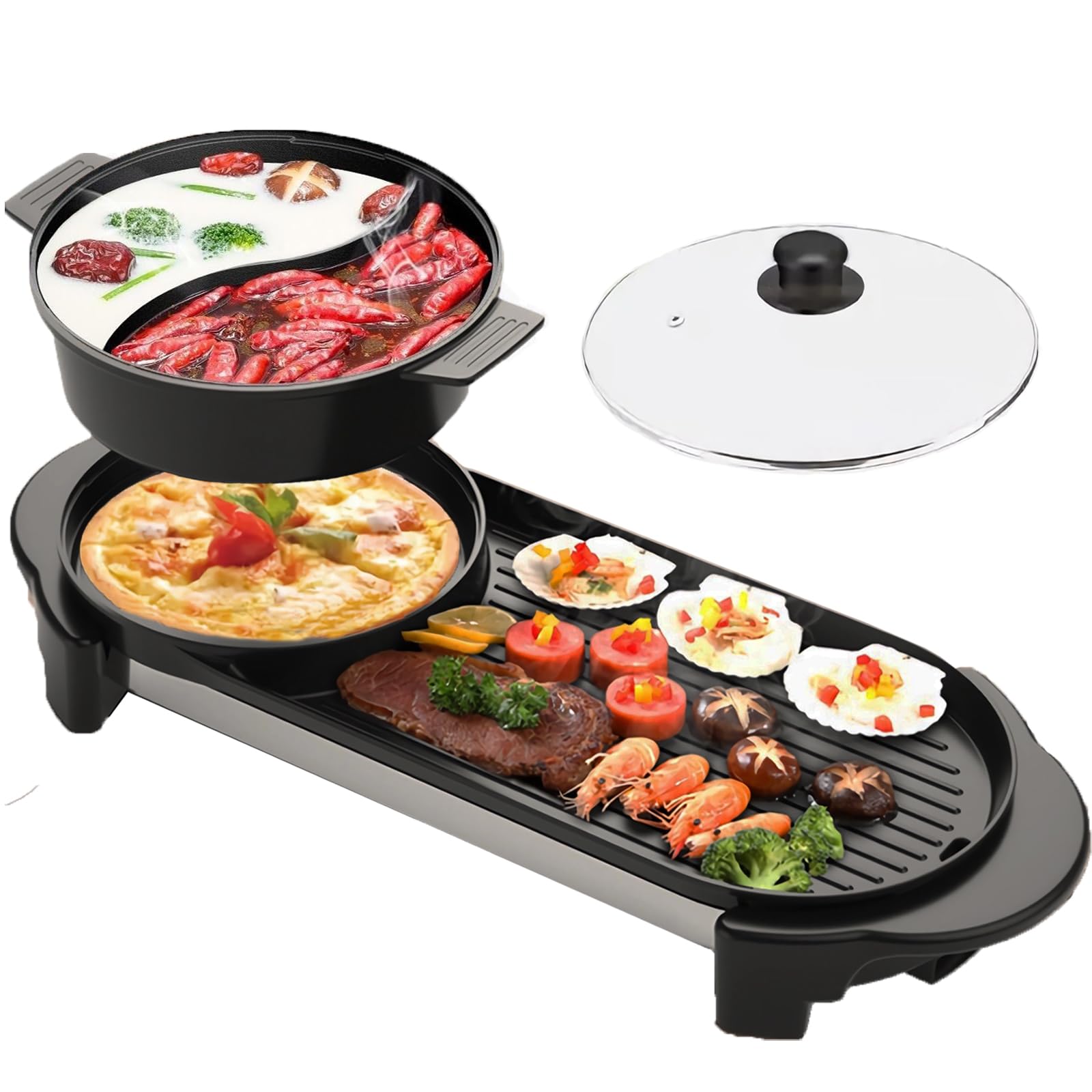 GOOTRIMY olla caliente con parrilla 2 en 1 para cenas y reuniones.