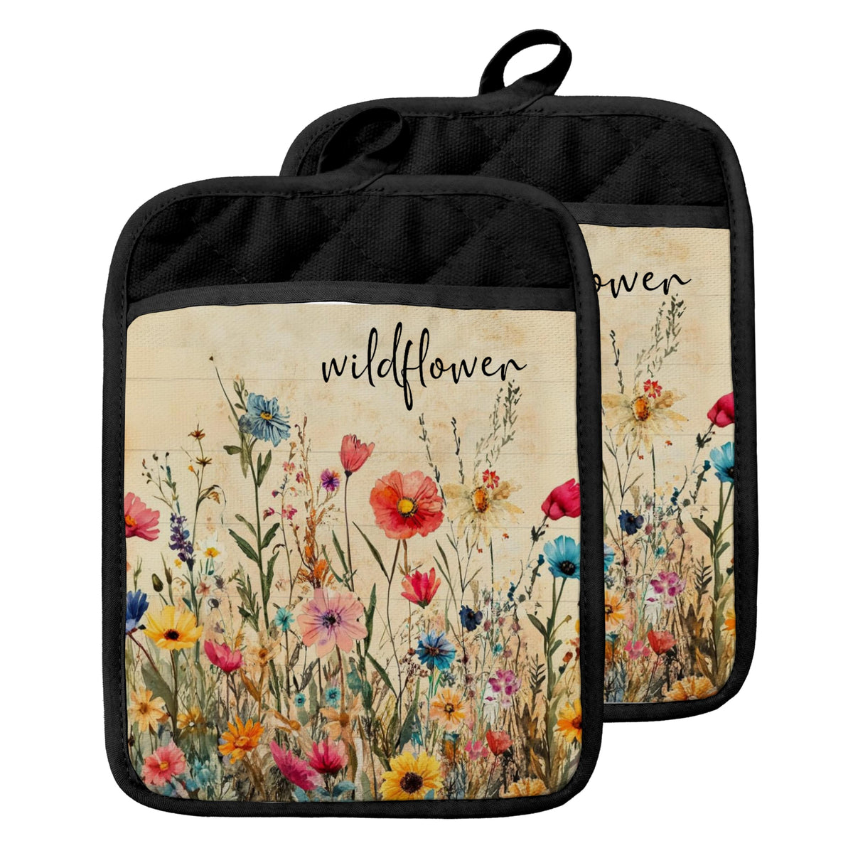 GOOZHO Guantes para horno con bolsillo floral, protección práctica para manipular platos calientes.
