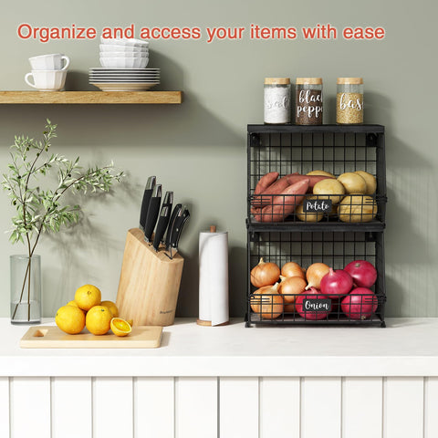 Goozii organizador de cocina de malla negra apilable para ahorro de espacio.