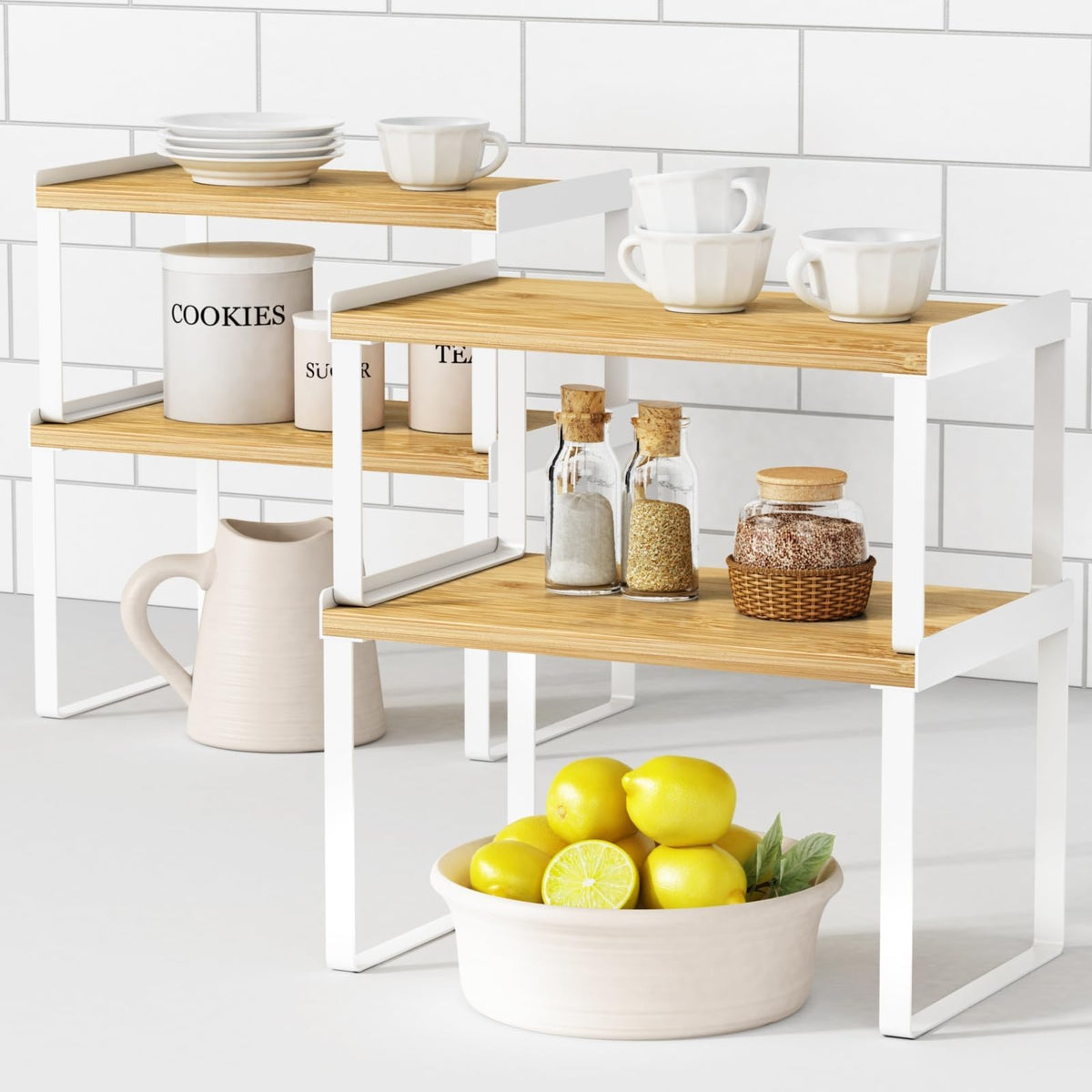 Goozii organizador de gabinete en bambú blanco para platos