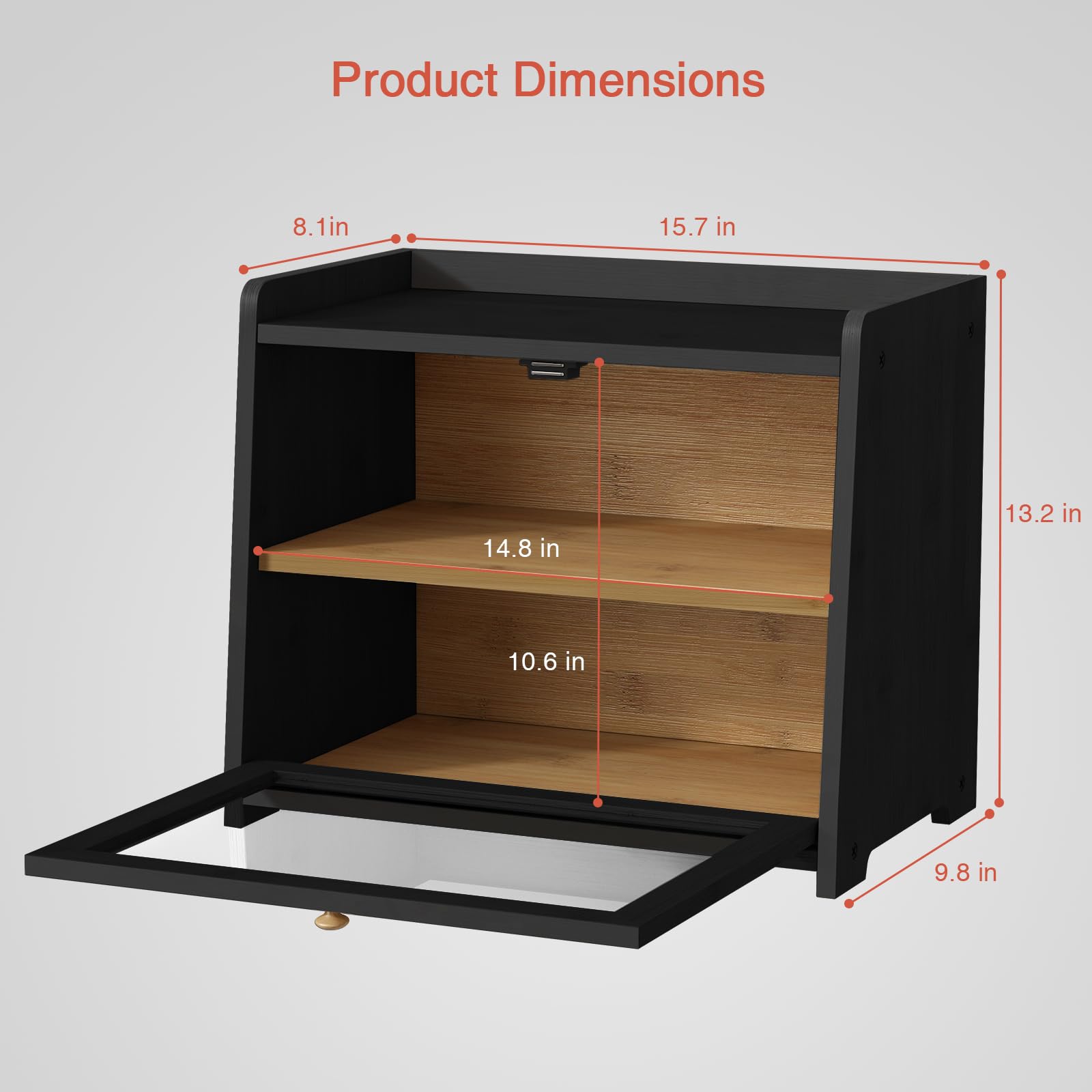 Goozii caja pan negra estante superior: espacio extra para pan y bollos.