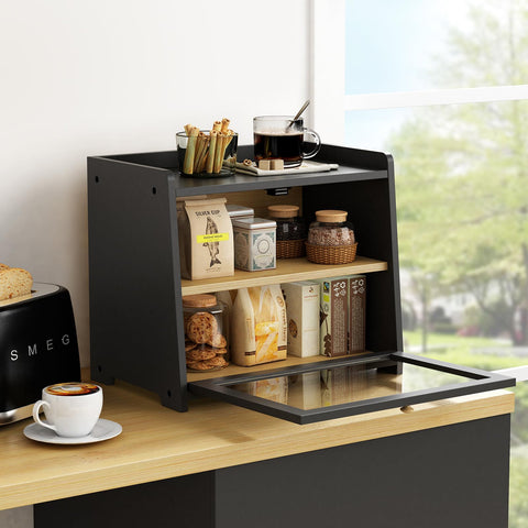 Goozii caja pan negra puerta vidrio acrílico: ves el contenido sin abrir.