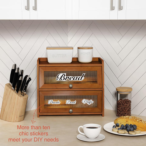 goozzi caja pan madera oscura, estante superior para especias o snacks.