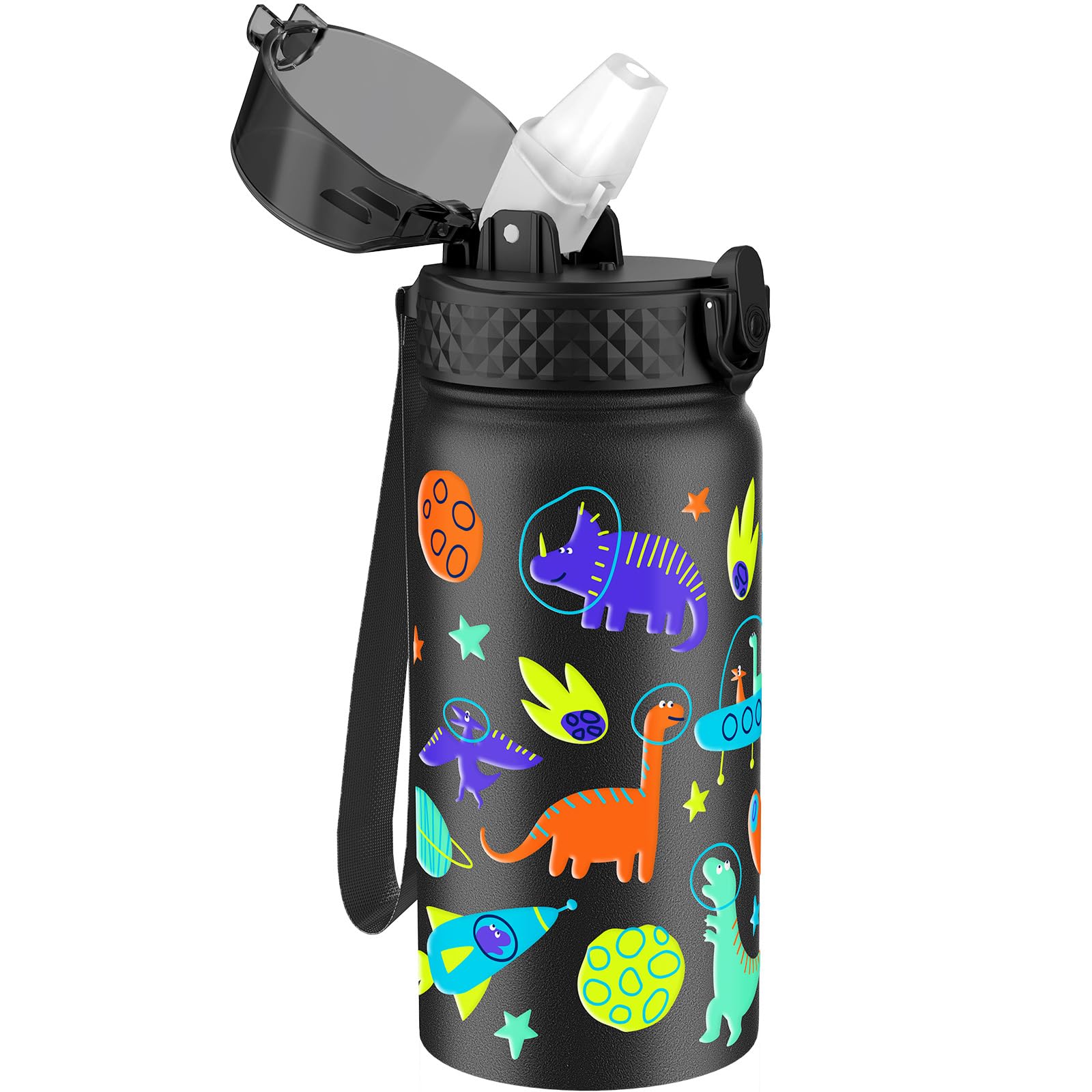 GOPPUS Kids con diseño frontal de dinosaurio espacial, perfecto para la escuela.