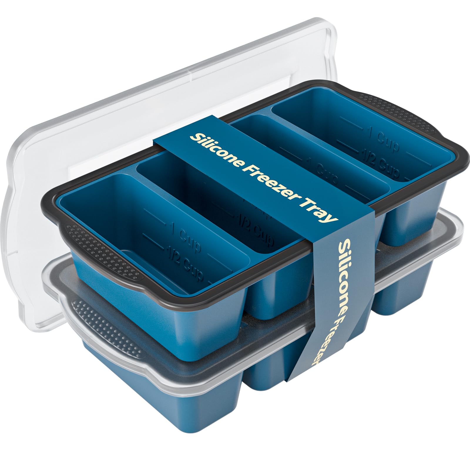 GORCI bandeja silicona con tapa para 8 moldes grandes: porciones uniformes para preparaciones.