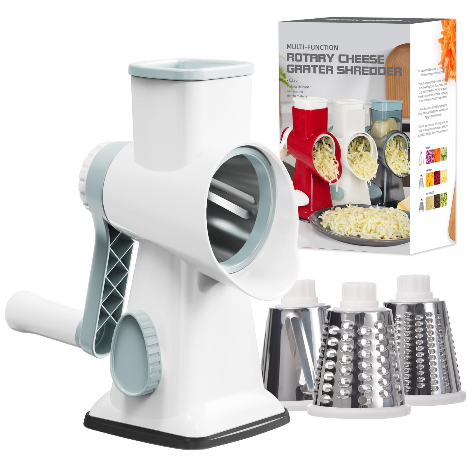 GORCI rallador queso 3 cuchillas intercambiables: precisión y versatilidad para rallar y cortar.