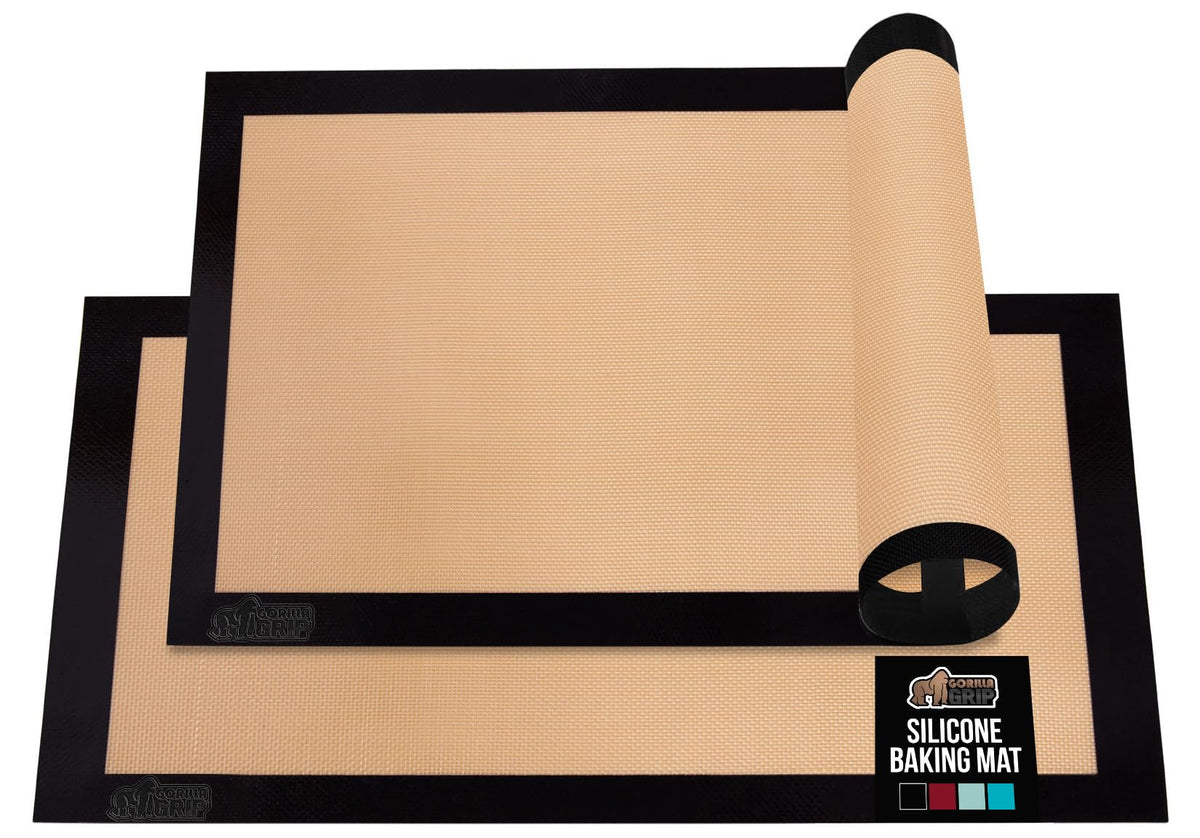 Almohadillas de silicona Gorilla Grip para hornear en media bandeja, superficies uniformes y sin engrasar.