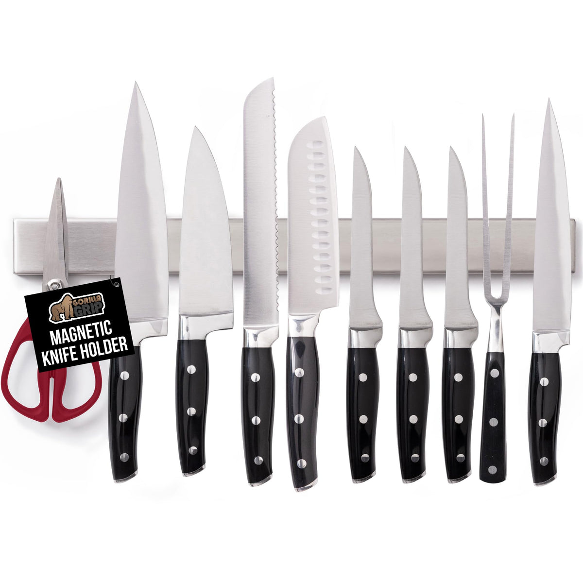 Barra magnética Gorilla Grip de 18 pulgadas para cuchillos, organiza la cocina con estilo.