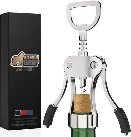 GORILLA GRIP destapador de vino premium, vista frontal para extracción precisa de corcho