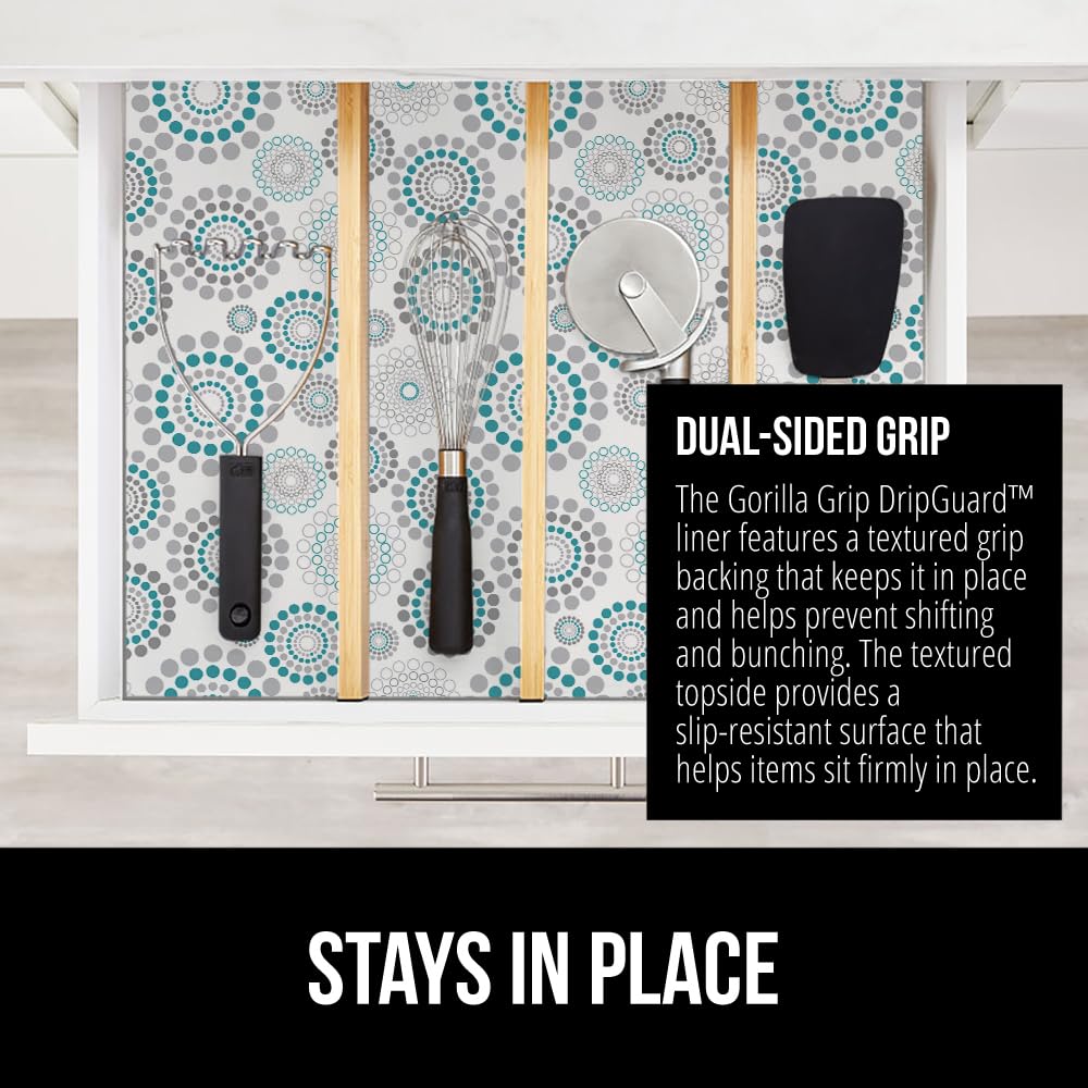 Gorilla Grip DripGuard en baño, superficie lisa protegida.