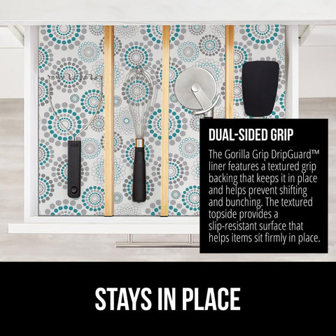 Gorilla Grip DripGuard en baño, superficie lisa protegida.