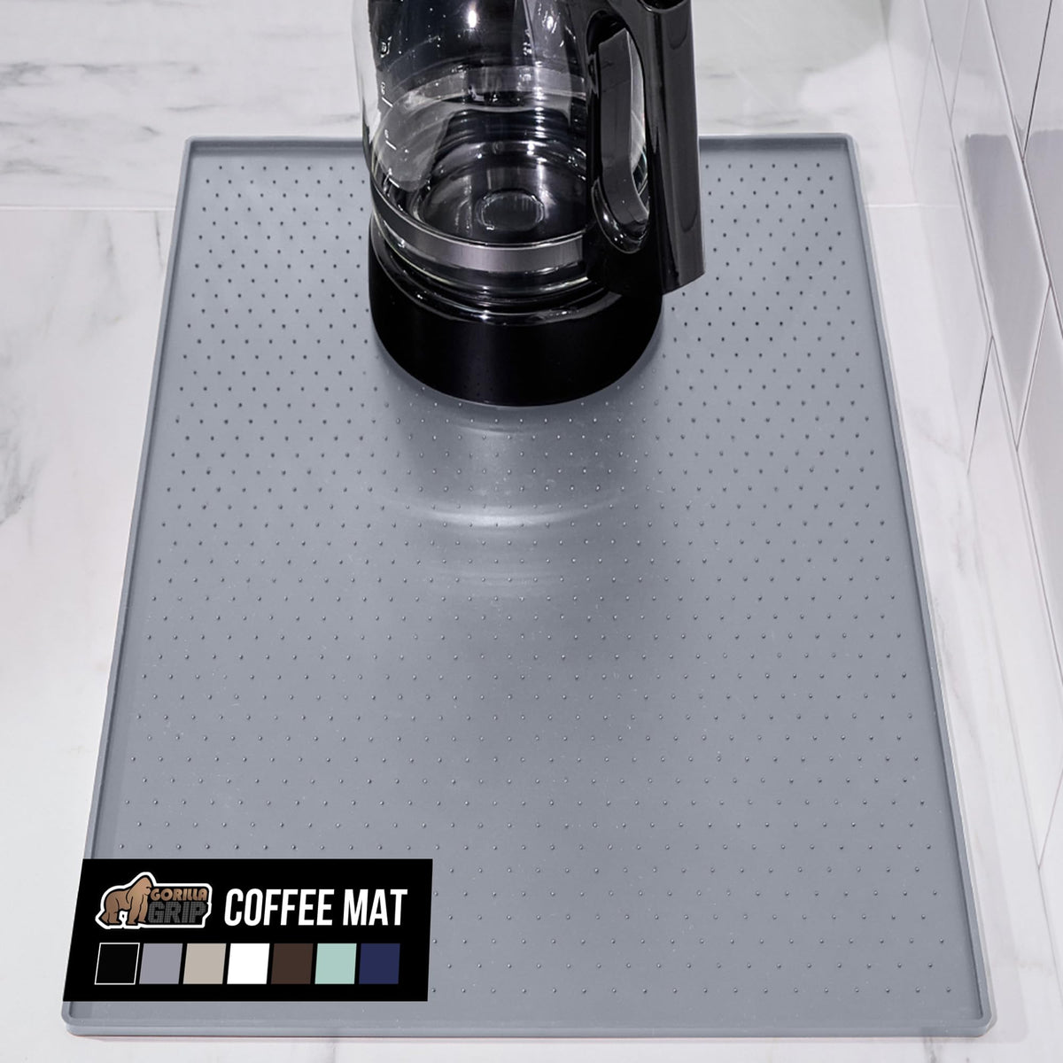 Alfombrilla Gorilla Grip de silicona para café con borde elevado que contiene derrames.