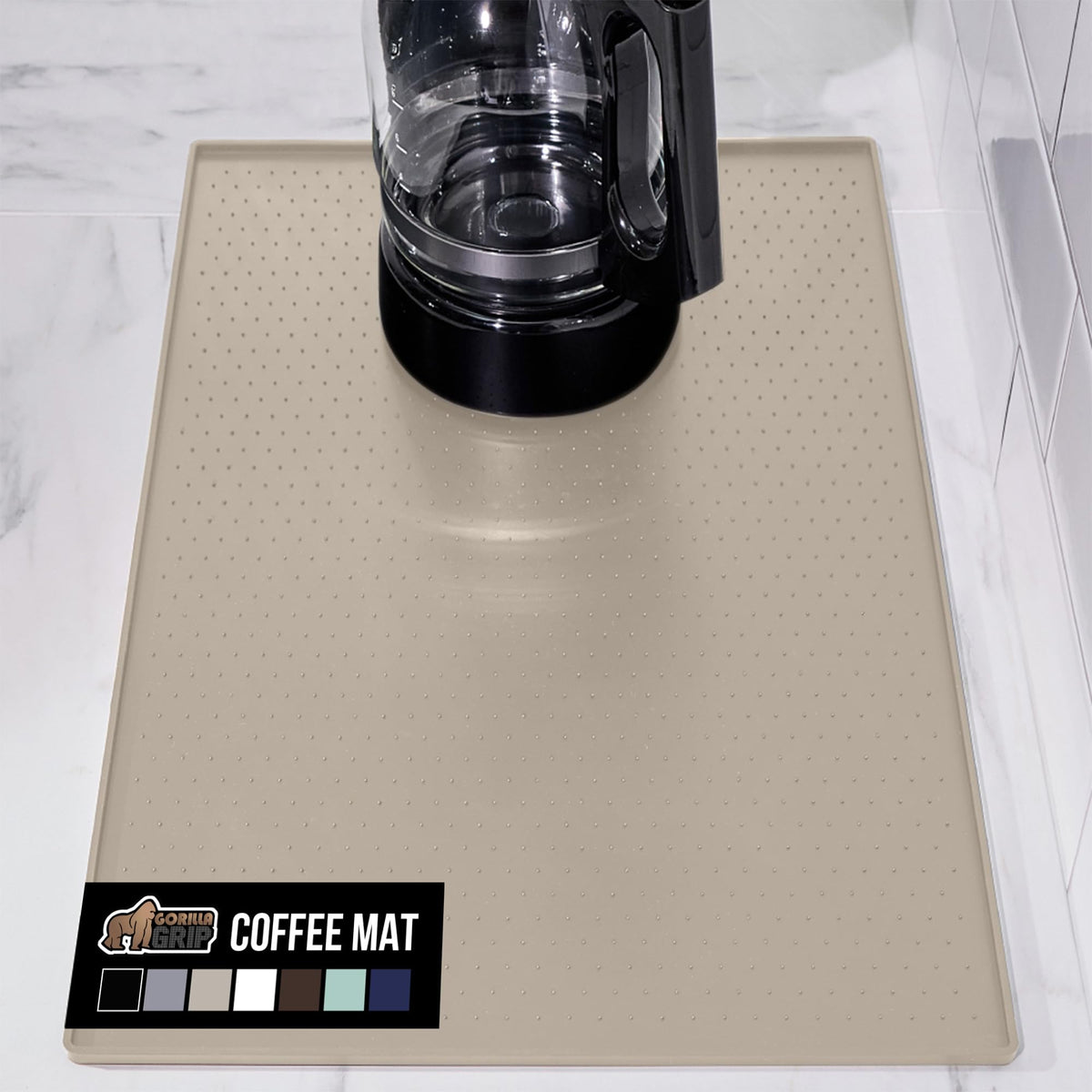 Alfombrilla Gorilla Grip de silicona para cafetera protege la encimera y evita derrames.