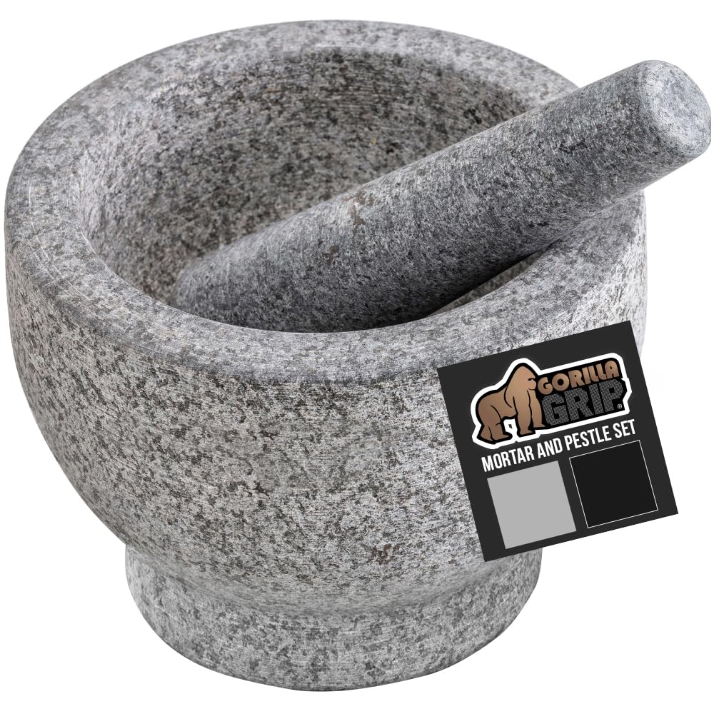 GORILLA GRIP mortero-pilon de granito natural, excelente para moler ingredientes y realzar sabores.