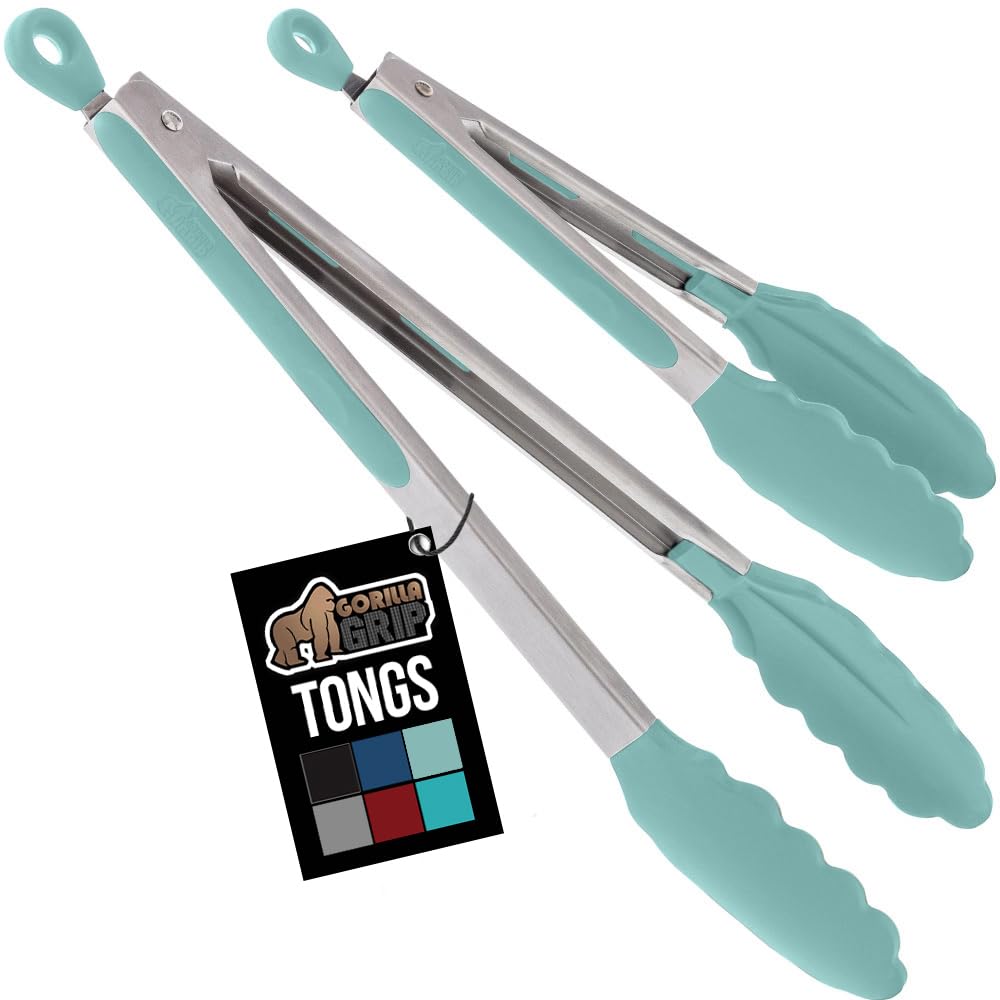 Pinzas Gorilla Grip en acero inoxidable de 7 pulgadas para agarrar ingredientes con precisión.