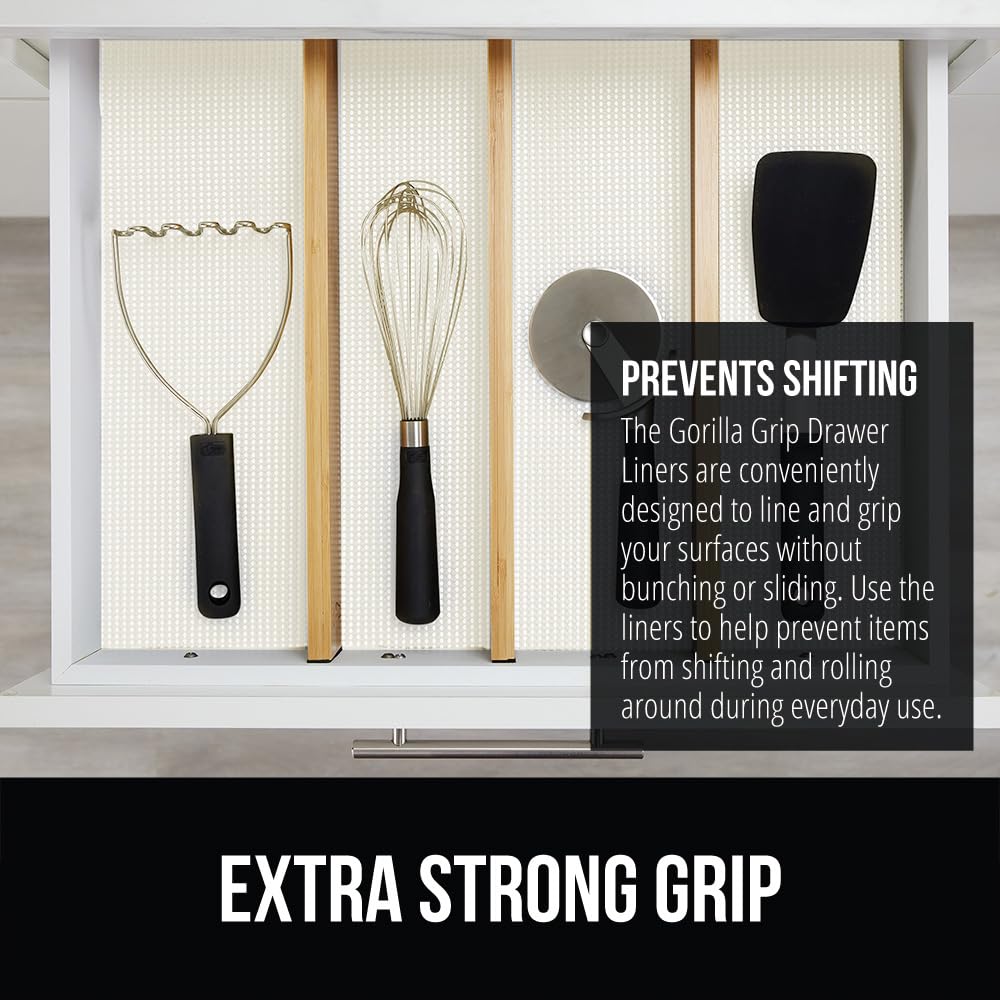 gorilla grip powergrip, borde del cajón sin adhesivo, mantiene el forro en su lugar.