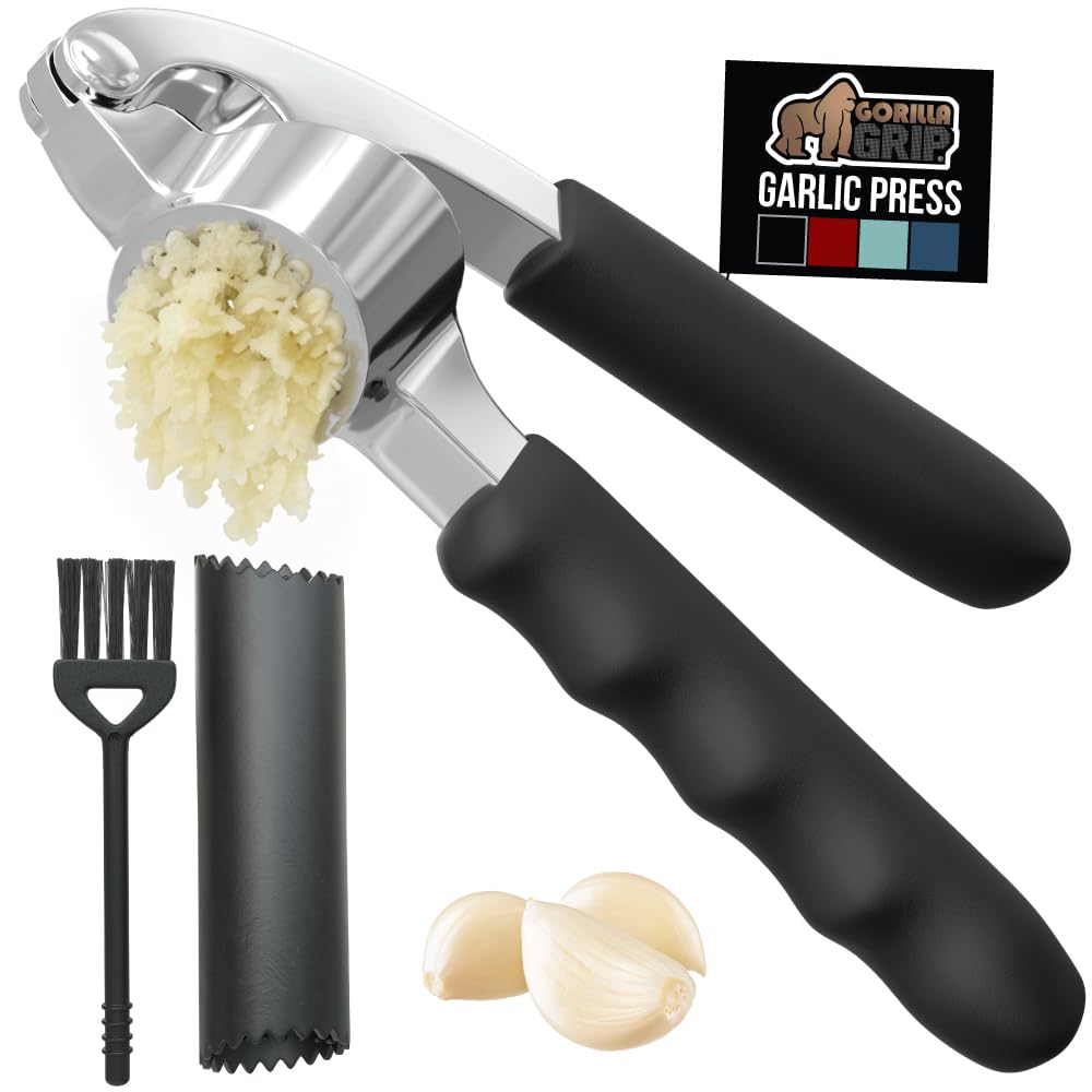 Prensa de ajo Gorilla Grip con mango ergonómico para agarre cómodo.