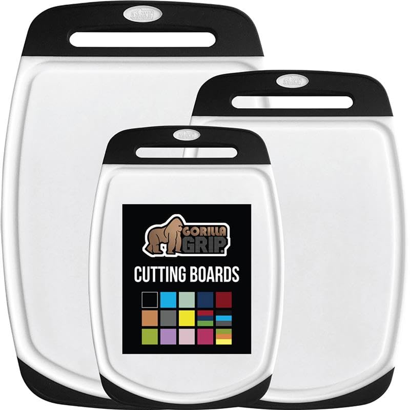 GORILLA GRIP tabla de corte reversible con juego de 3, ideal para separar ingredientes y evitar cruces.